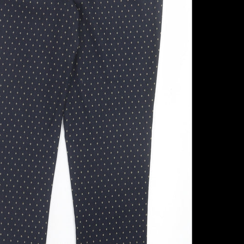 Zara Womens Blue Geometric Polyester Trousers Size 10 L28 in Regular Hook & Eye