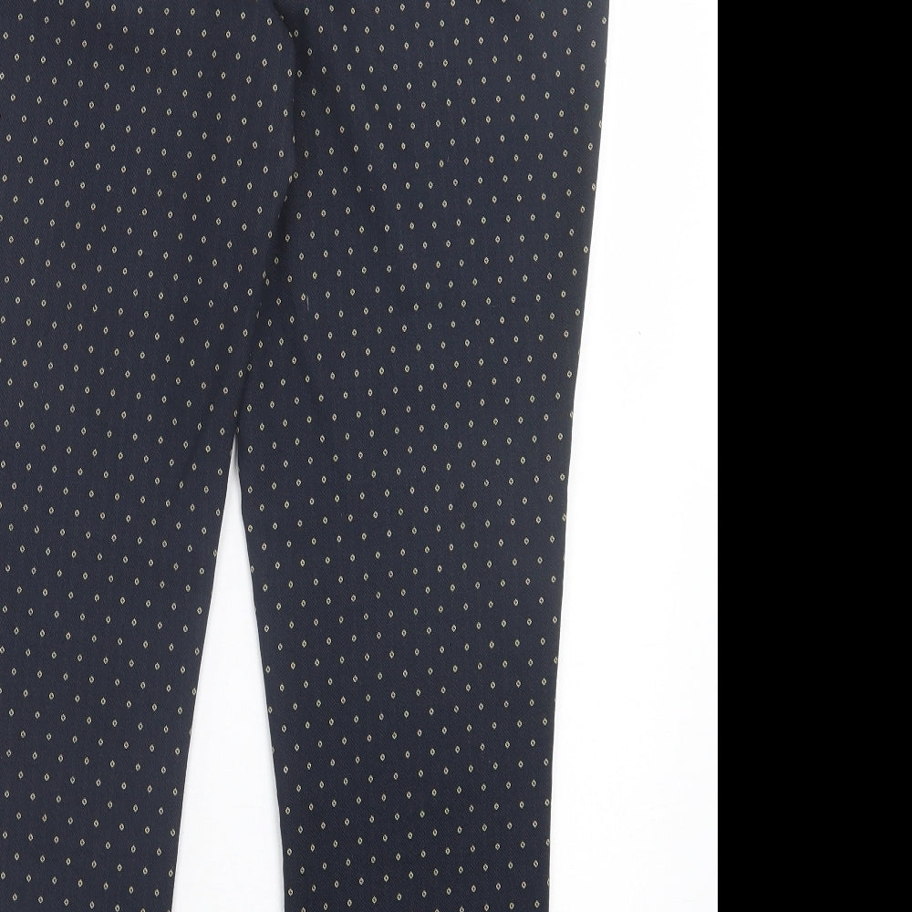 Zara Womens Blue Geometric Polyester Trousers Size 10 L28 in Regular Hook & Eye