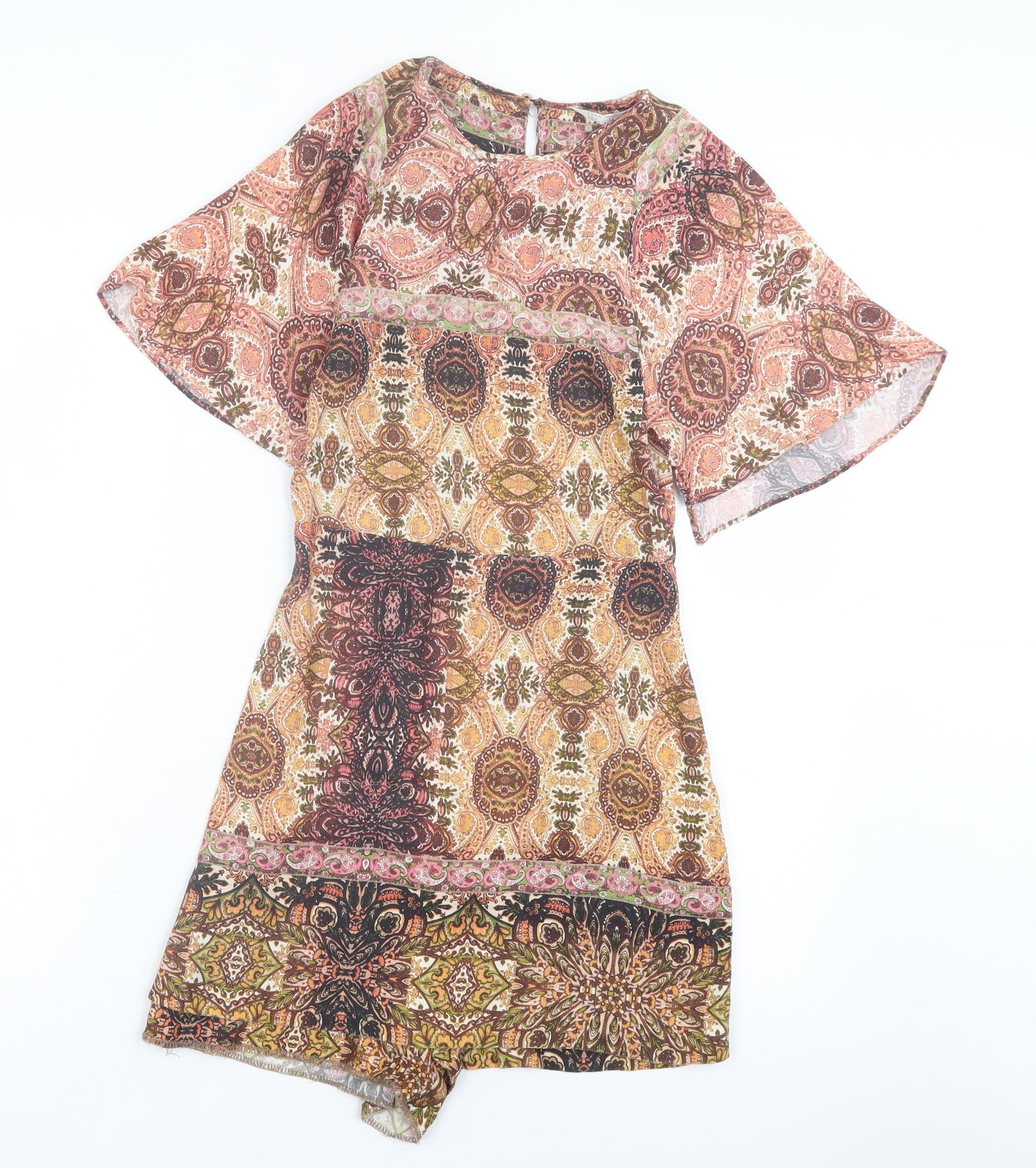 Zara Womens Multicoloured Geometric Viscose Playsuit One-Piece Size S Button - Open back
