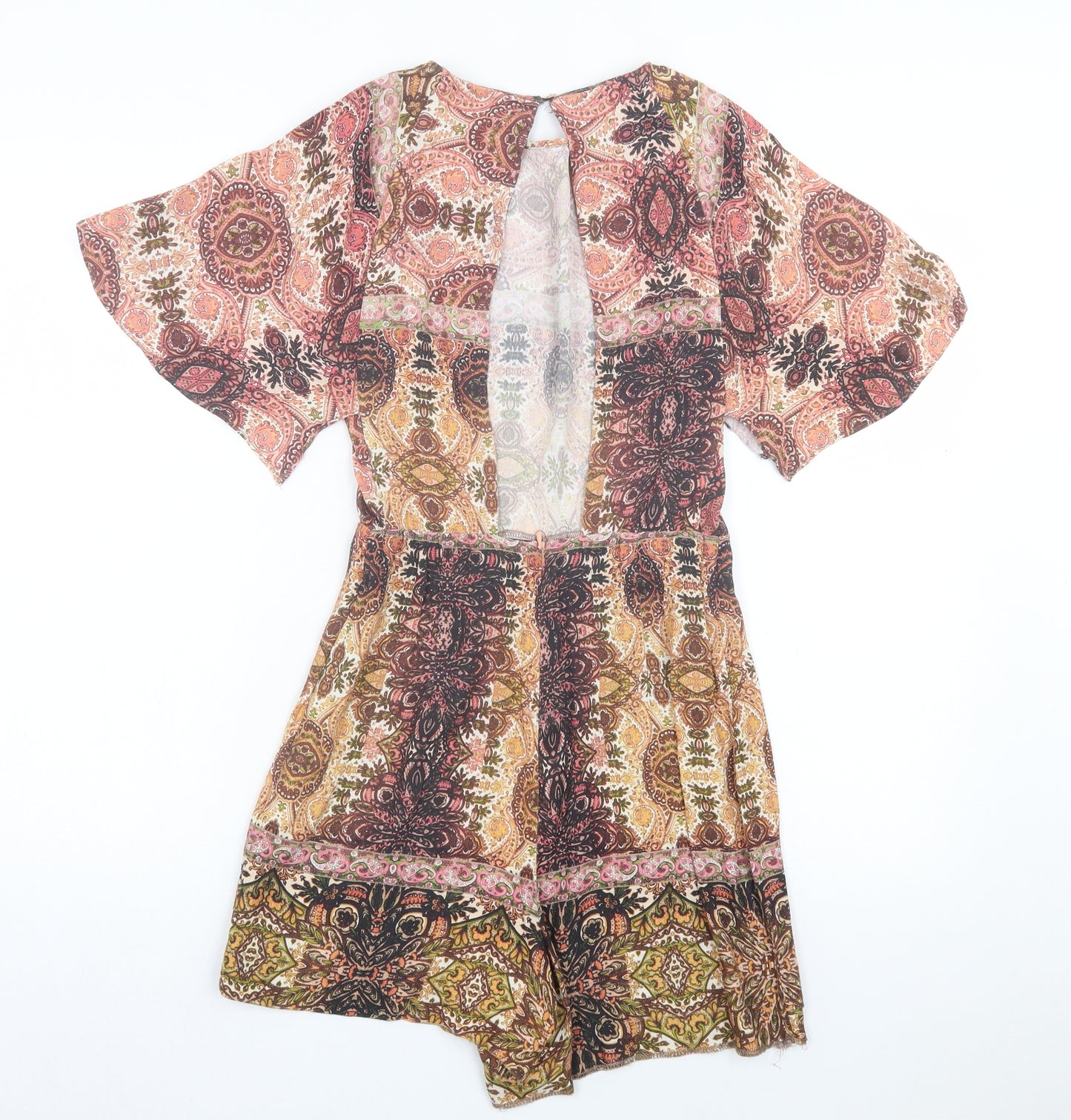 Zara Womens Multicoloured Geometric Viscose Playsuit One-Piece Size S Button - Open back