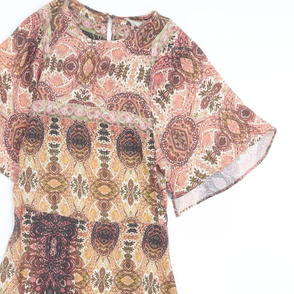 Zara Womens Multicoloured Geometric Viscose Playsuit One-Piece Size S Button - Open back