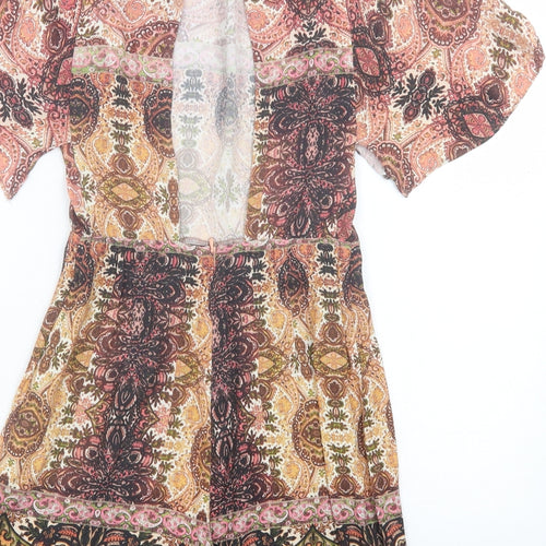 Zara Womens Multicoloured Geometric Viscose Playsuit One-Piece Size S Button - Open back