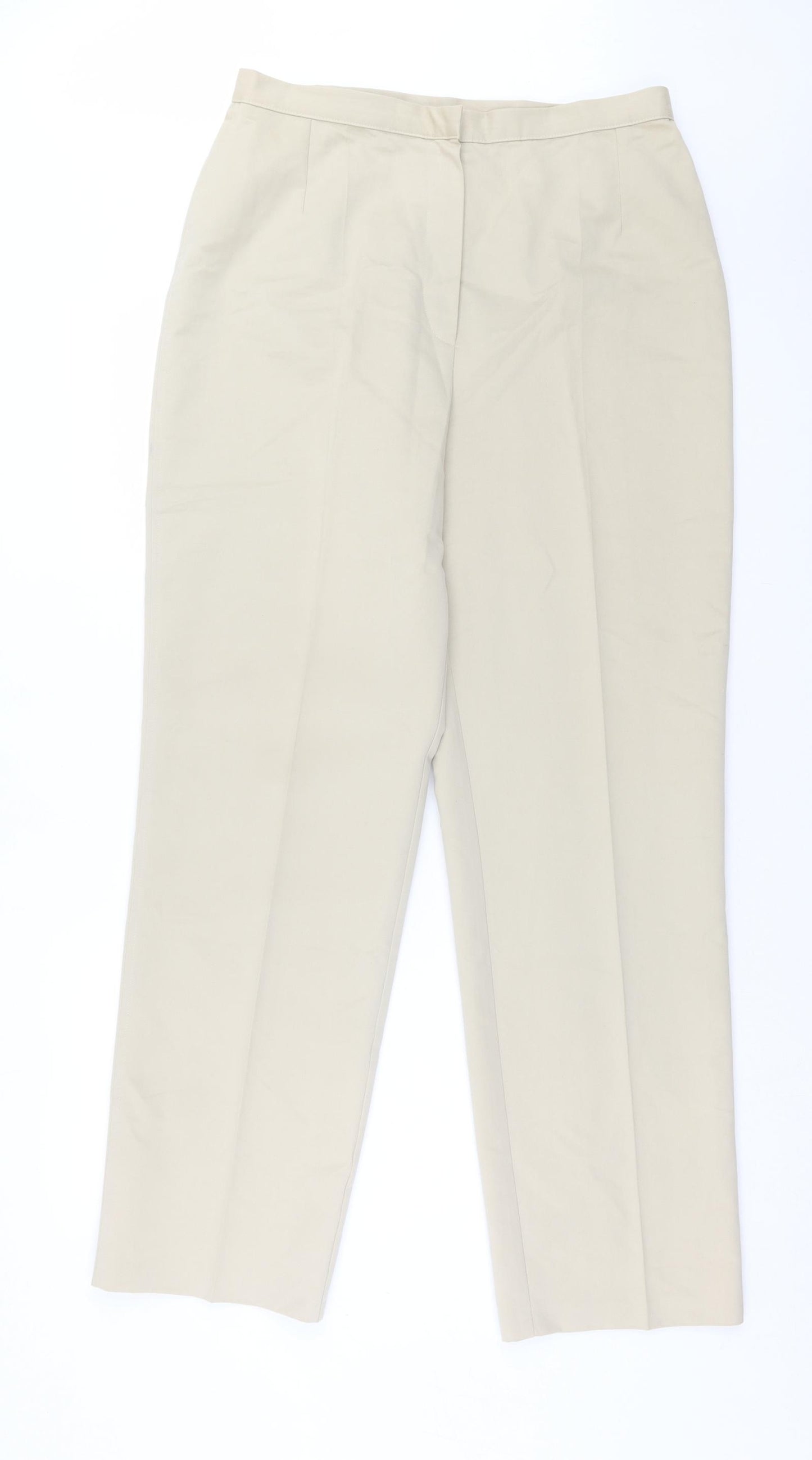 Marks and Spencer Womens Beige Cotton Trousers Size 16 L32 in Regular Hook & Eye - Tailored