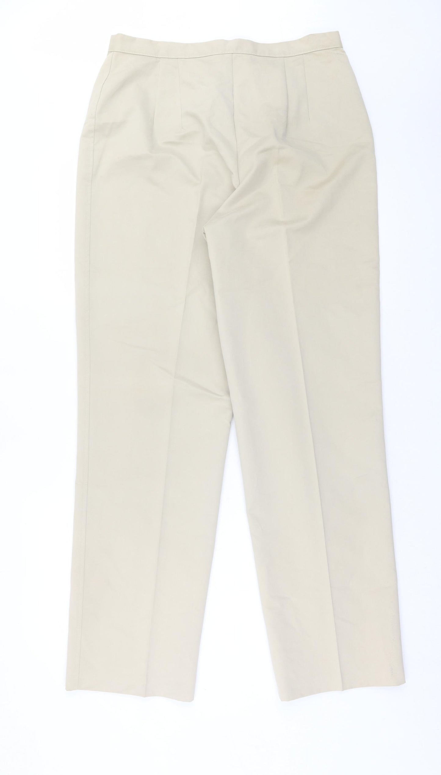 Marks and Spencer Womens Beige Cotton Trousers Size 16 L32 in Regular Hook & Eye - Tailored