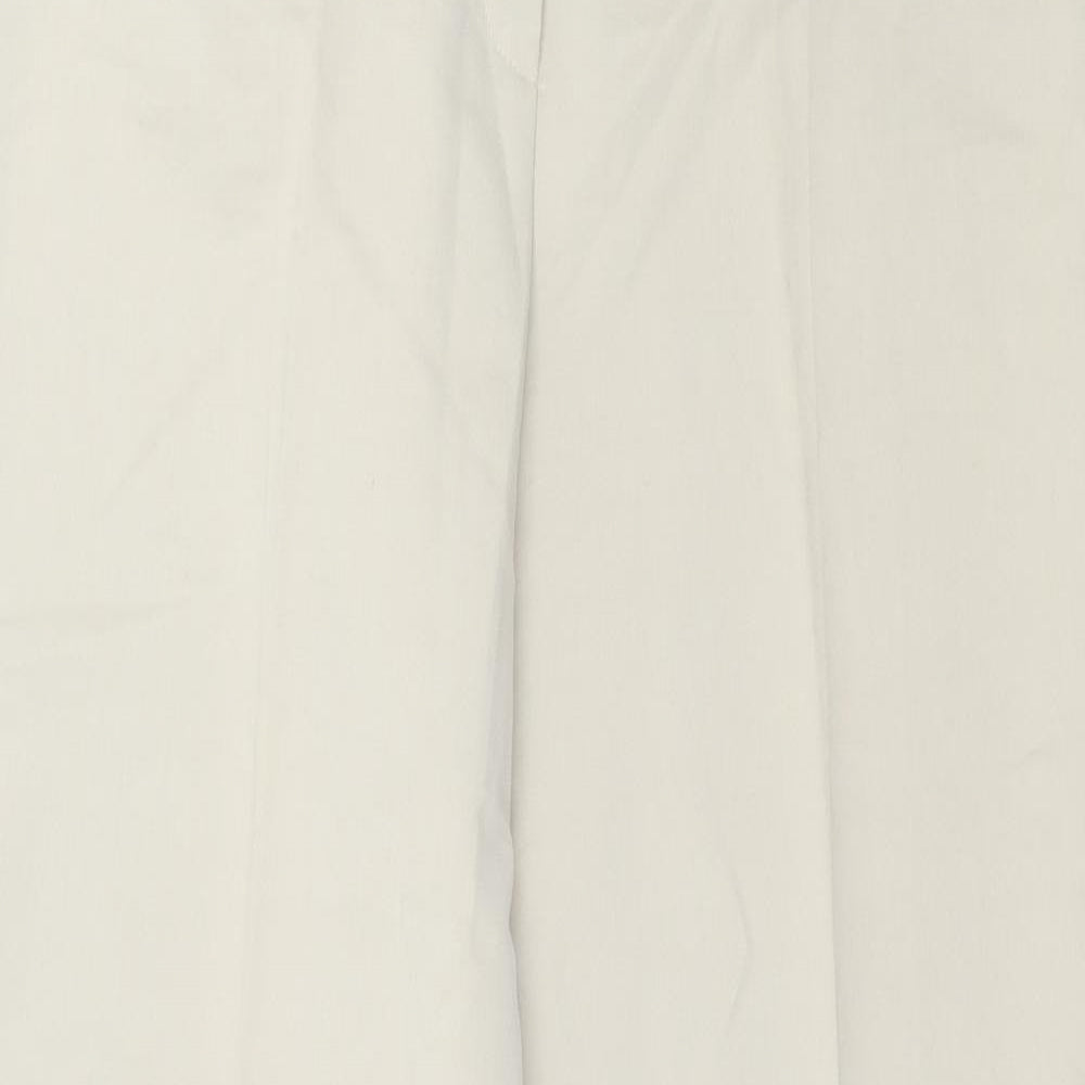 Marks and Spencer Womens Beige Cotton Trousers Size 16 L32 in Regular Hook & Eye - Tailored