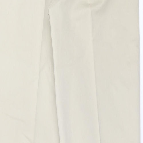 Marks and Spencer Womens Beige Cotton Trousers Size 16 L32 in Regular Hook & Eye - Tailored