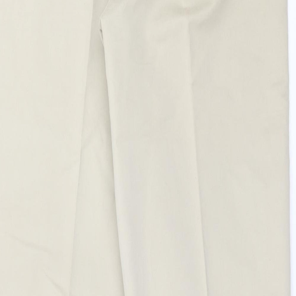 Marks and Spencer Womens Beige Cotton Trousers Size 16 L32 in Regular Hook & Eye - Tailored