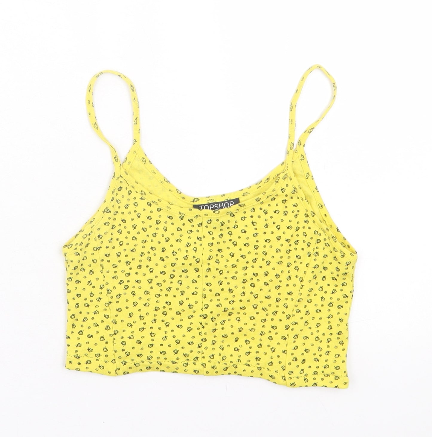 Topshop Womens Yellow Floral Polyester Cropped Tank Size 8 Scoop Neck