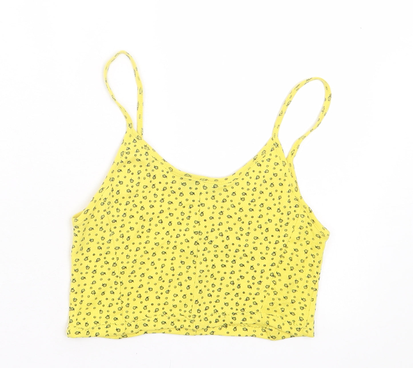 Topshop Womens Yellow Floral Polyester Cropped Tank Size 8 Scoop Neck