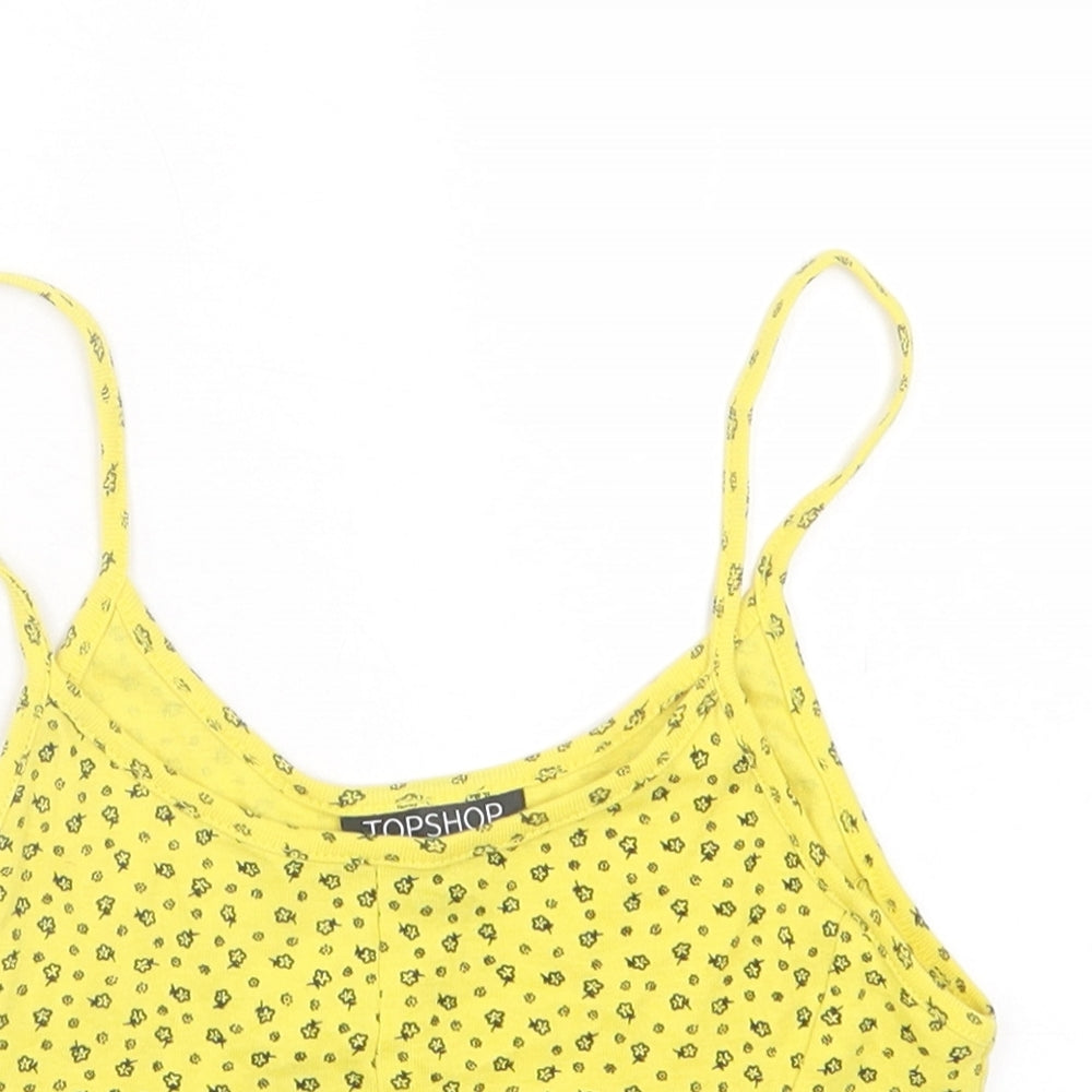Topshop Womens Yellow Floral Polyester Cropped Tank Size 8 Scoop Neck