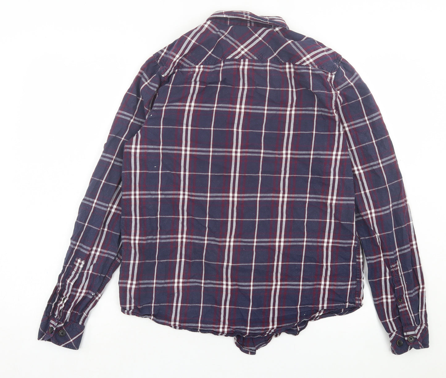 TOG24 Mens Blue Plaid Polyester Button-Up Size M Collared Button - Blue & Burgandy