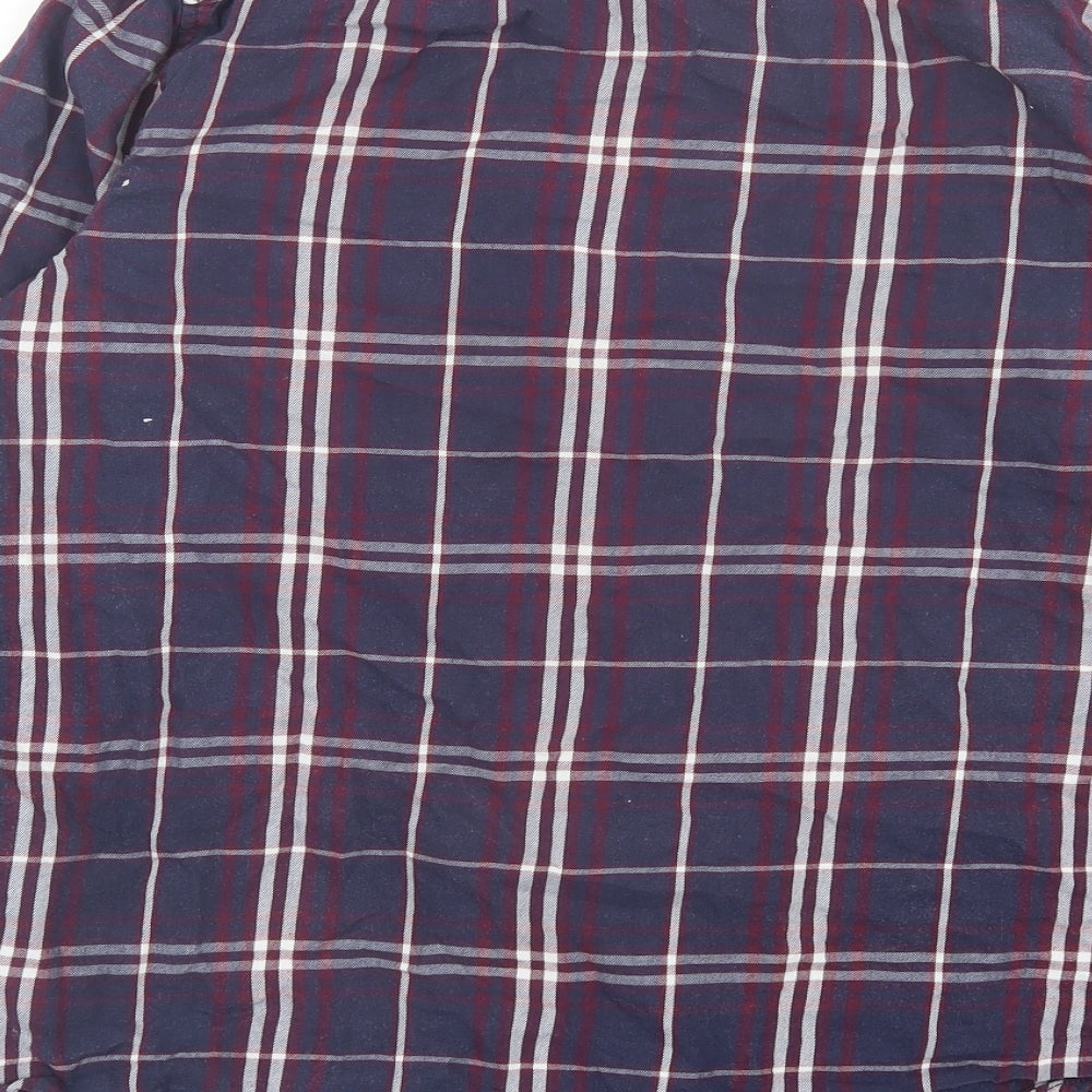 TOG24 Mens Blue Plaid Polyester Button-Up Size M Collared Button - Blue & Burgandy