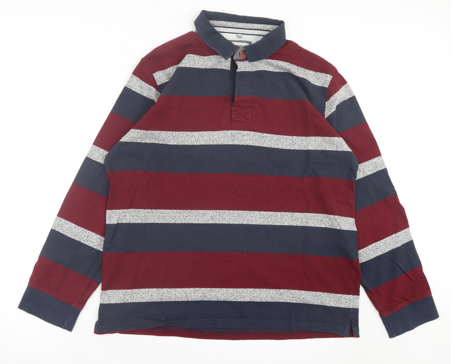 George Mens Blue Striped Cotton Polo Size XL Collared Button - y