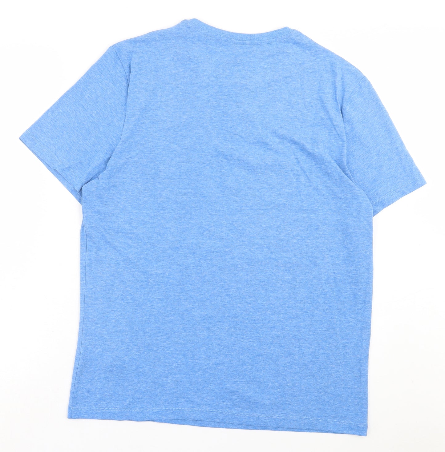 F&F Mens Blue Cotton T-Shirt Size L Henley - Light Blue