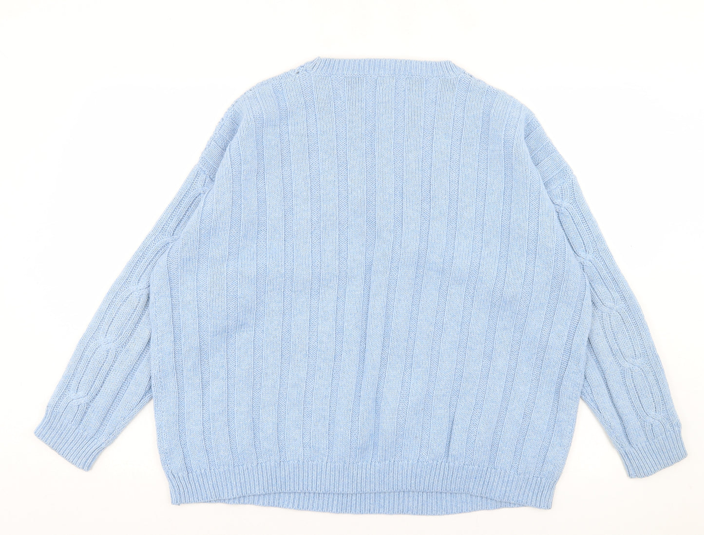 Marks and Spencer Womens Blue Crew Neck Cotton Pullover Jumper Size 22 - Open & Cable Knit