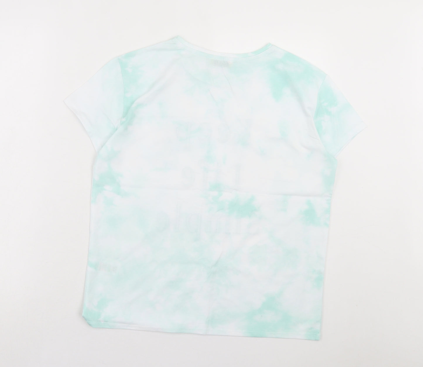 Papaya Womens Green Geometric Cotton Basic T-Shirt Size 12 Crew Neck - Keep Life Simple, Tie Dye
