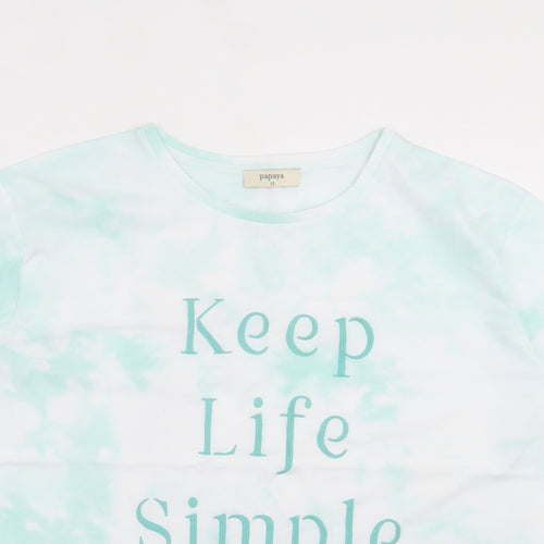 Papaya Womens Green Geometric Cotton Basic T-Shirt Size 12 Crew Neck - Keep Life Simple, Tie Dye
