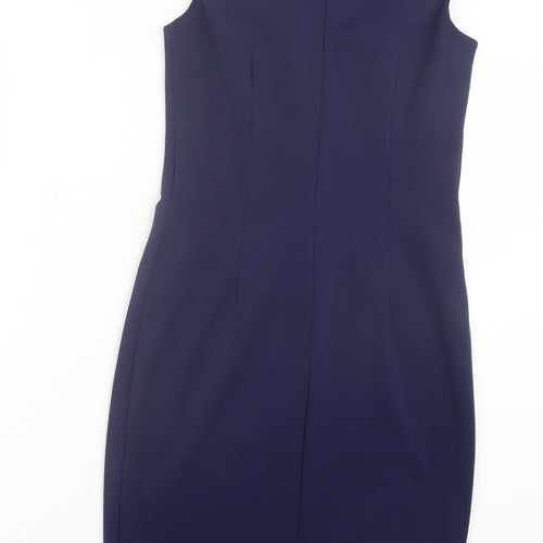 Little Mistress Womens Blue Floral Polyester Bodycon Size 10 Crew Neck Zip