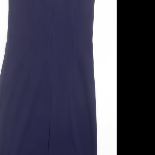 Little Mistress Womens Blue Floral Polyester Bodycon Size 10 Crew Neck Zip