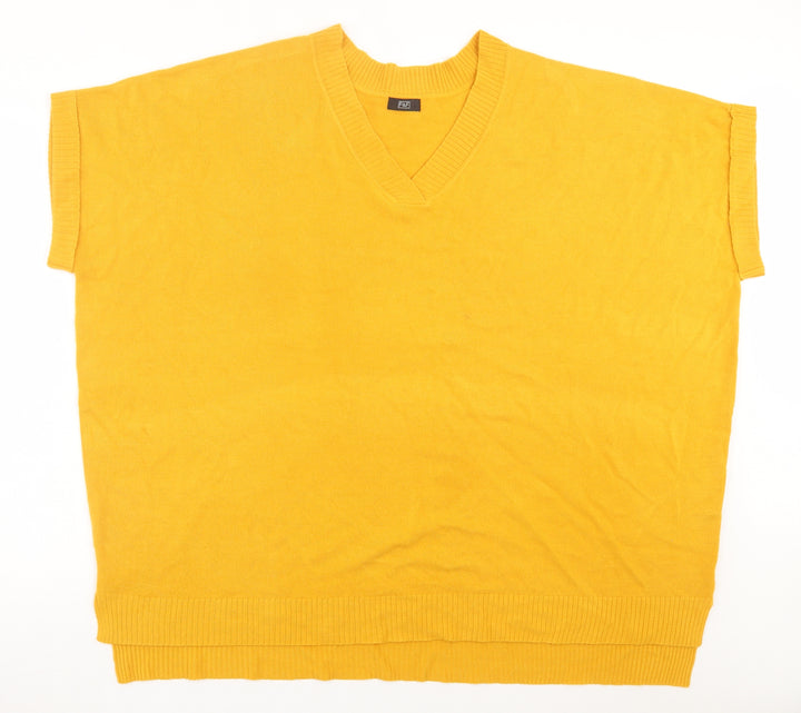 F&F Womens Yellow V-Neck Acrylic Vest Jumper Size L
