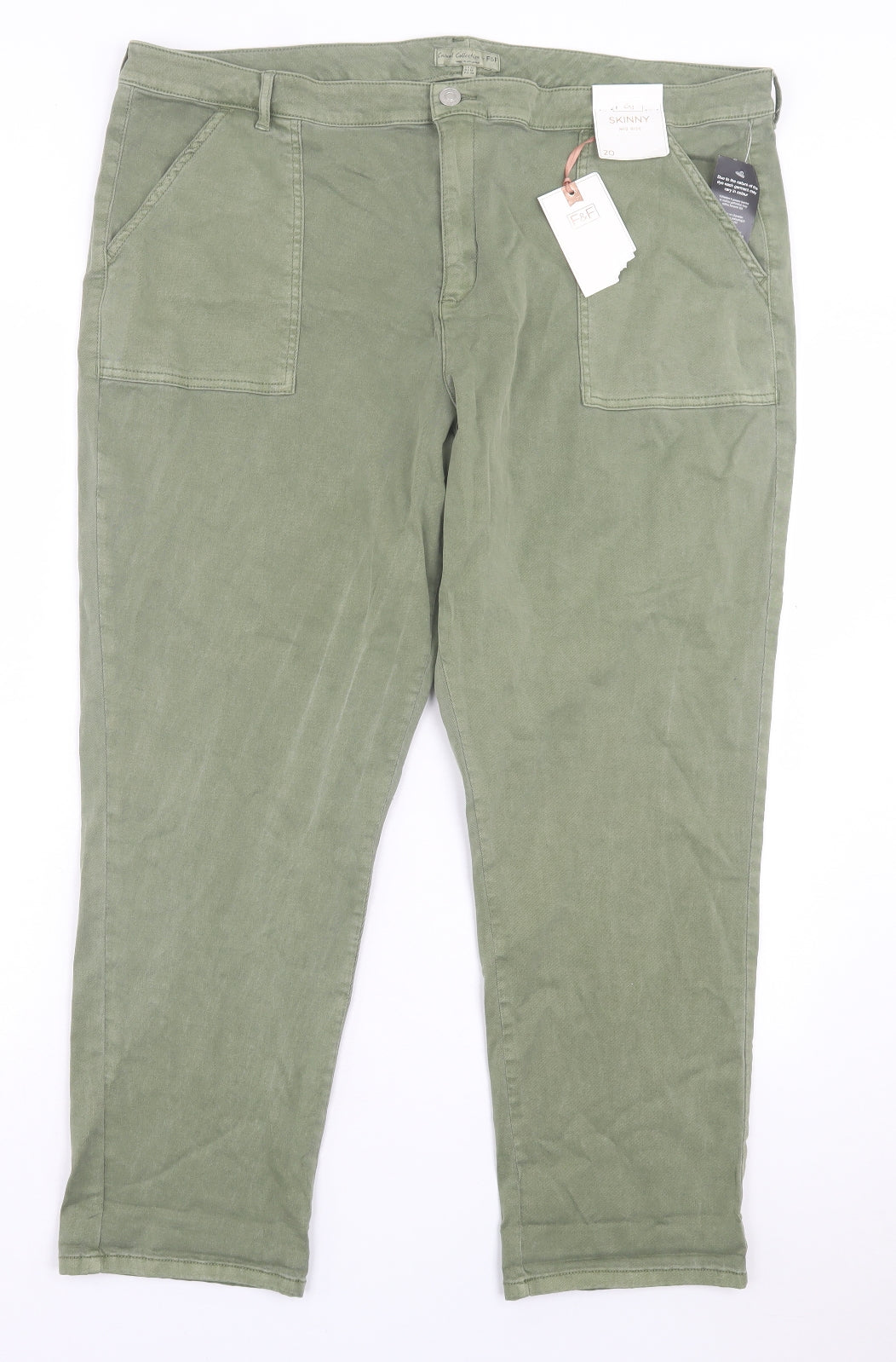 F&F Womens Green Cotton Skinny Jeans Size 20 L27 in Regular Button