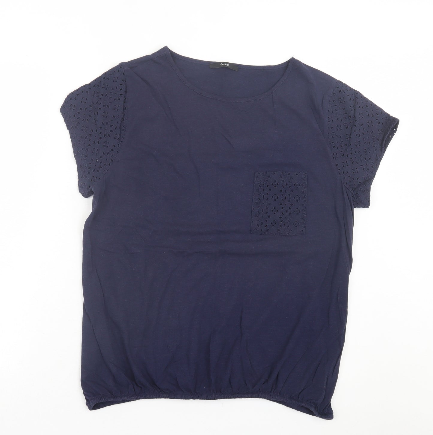 George Womens Blue Floral Cotton Basic T-Shirt Size 18 Crew Neck