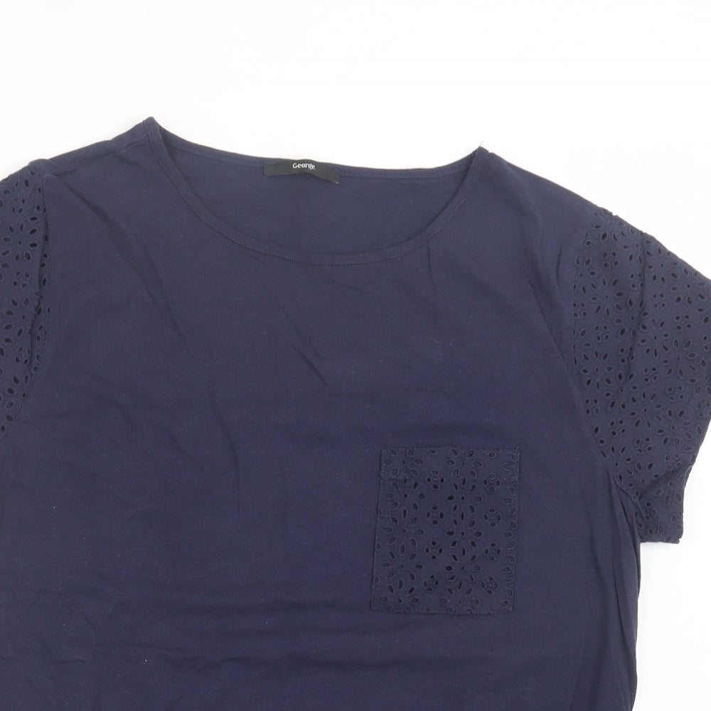 George Womens Blue Floral Cotton Basic T-Shirt Size 18 Crew Neck