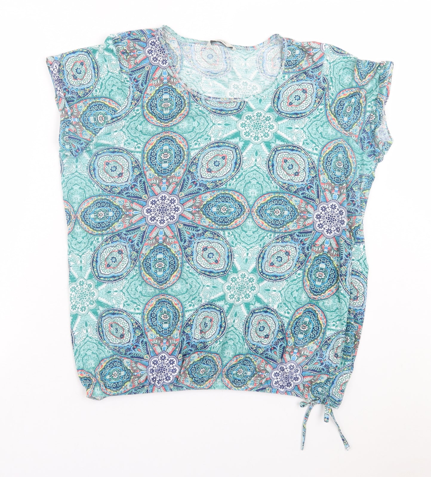 George Womens Green Paisley Cotton Basic T-Shirt Size 18 Crew Neck