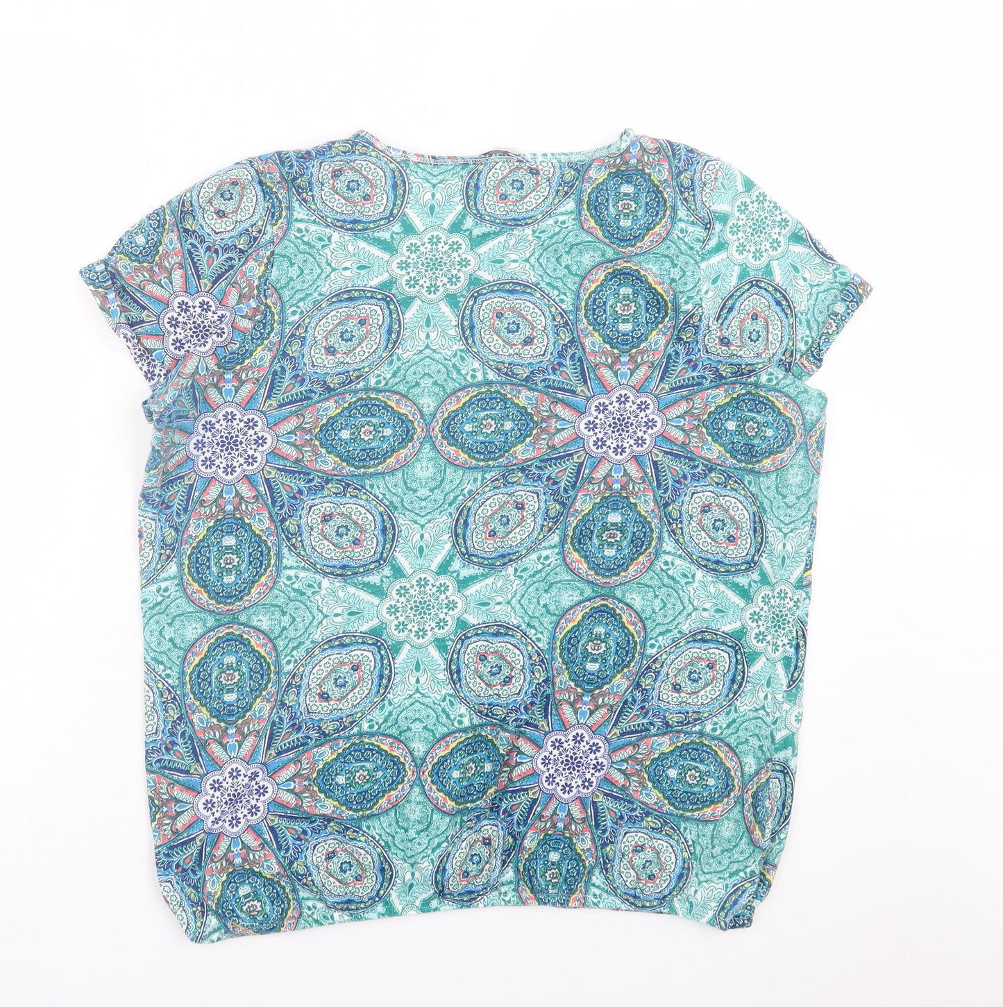 George Womens Green Paisley Cotton Basic T-Shirt Size 18 Crew Neck