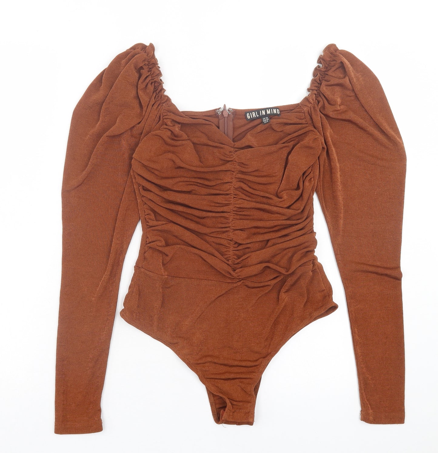 Girl in Mind Womens Brown Polyester Bodysuit One-Piece Size 10 Snap