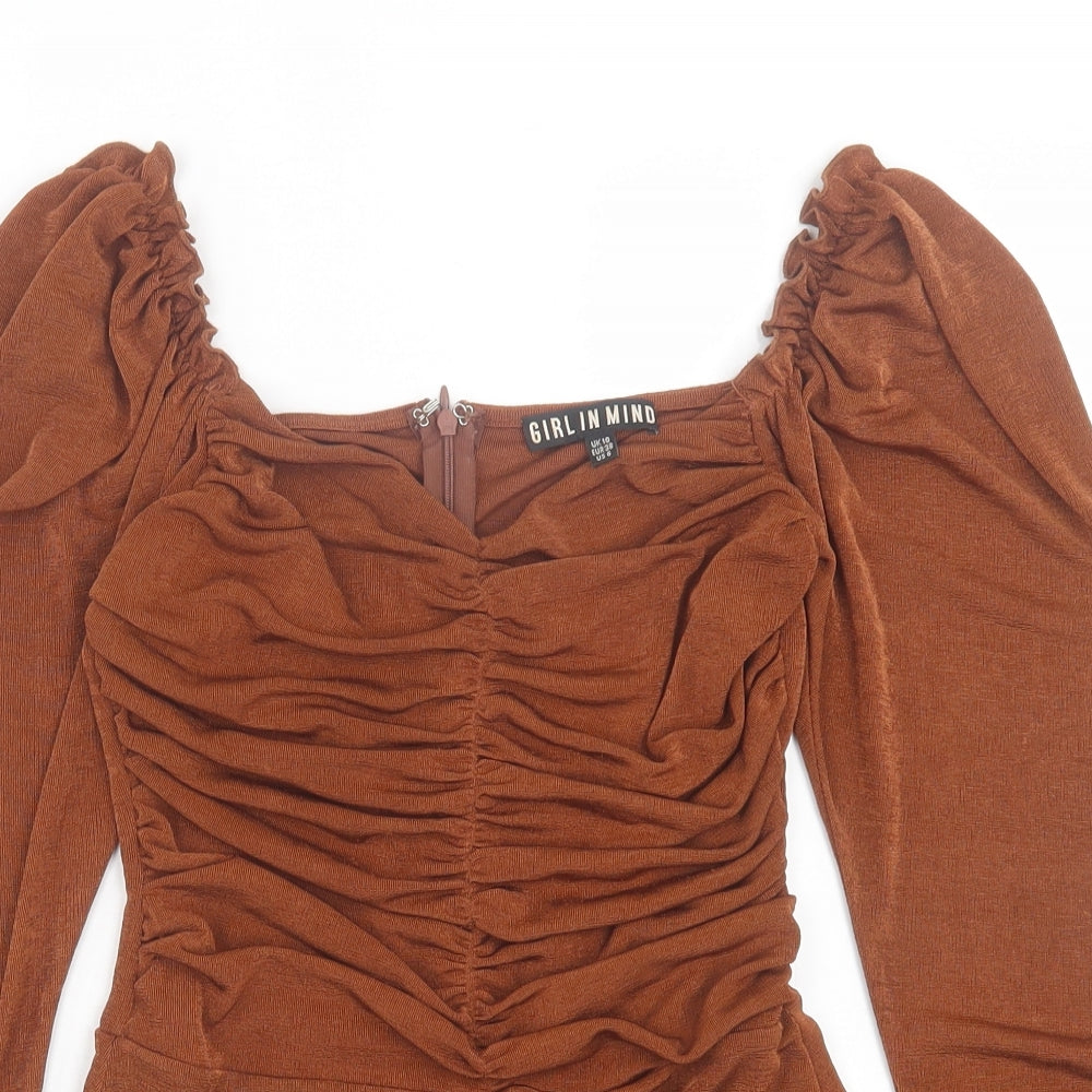 Girl in Mind Womens Brown Polyester Bodysuit One-Piece Size 10 Snap