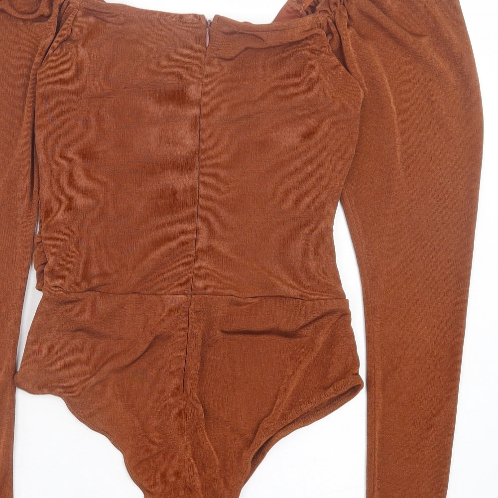 Girl in Mind Womens Brown Polyester Bodysuit One-Piece Size 10 Snap