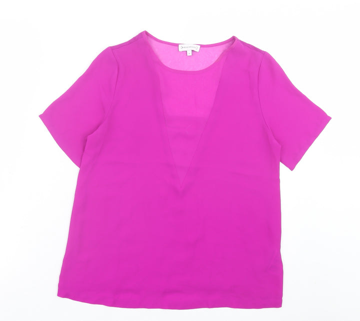 Warehouse Womens Purple Polyester Basic T-Shirt Size 10 Crew Neck