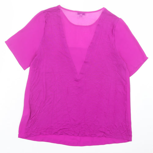 Warehouse Womens Purple Polyester Basic T-Shirt Size 10 Crew Neck