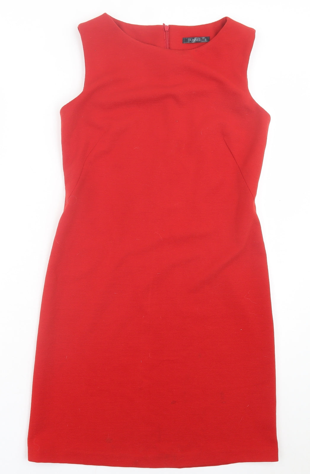 Dunnes Stores Womens Red Polyester Pencil Dress Size 8 Crew Neck Zip