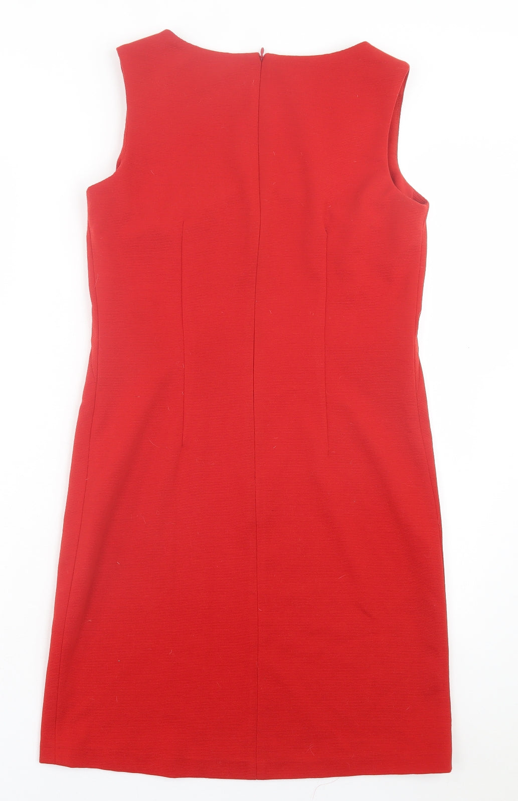 Dunnes Stores Womens Red Polyester Pencil Dress Size 8 Crew Neck Zip