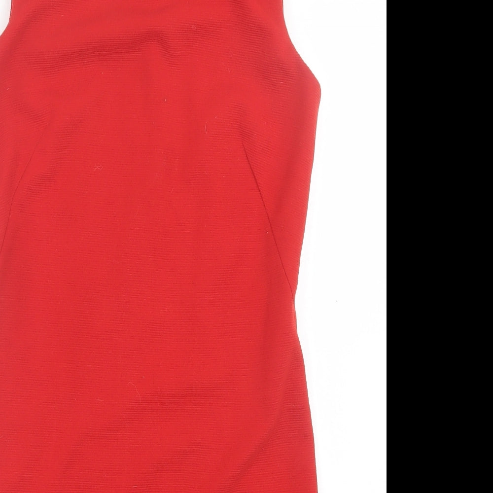 Dunnes Stores Womens Red Polyester Pencil Dress Size 8 Crew Neck Zip