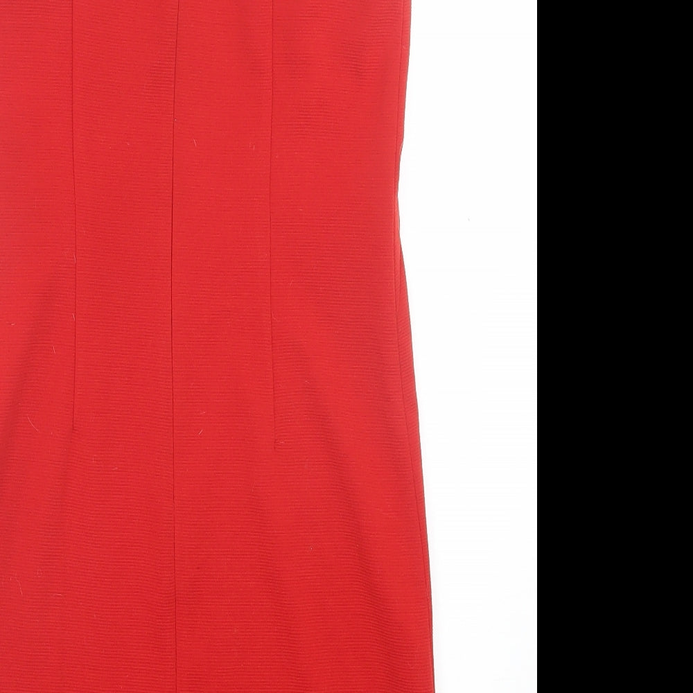 Dunnes Stores Womens Red Polyester Pencil Dress Size 8 Crew Neck Zip