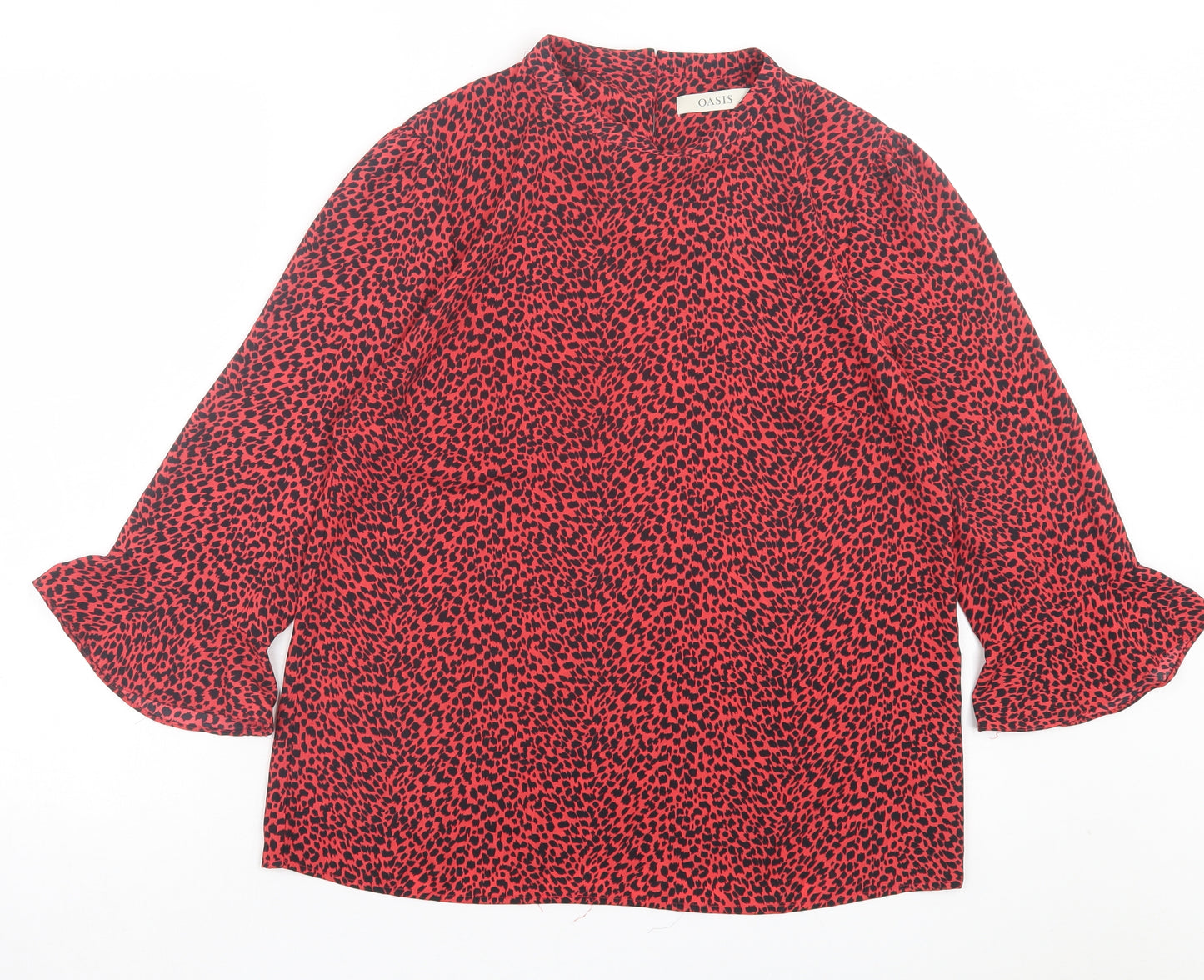 Oasis Womens Red Animal Print Polyester Basic Blouse Size 14 Crew Neck - Leopard Print