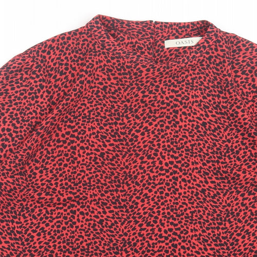 Oasis Womens Red Animal Print Polyester Basic Blouse Size 14 Crew Neck - Leopard Print