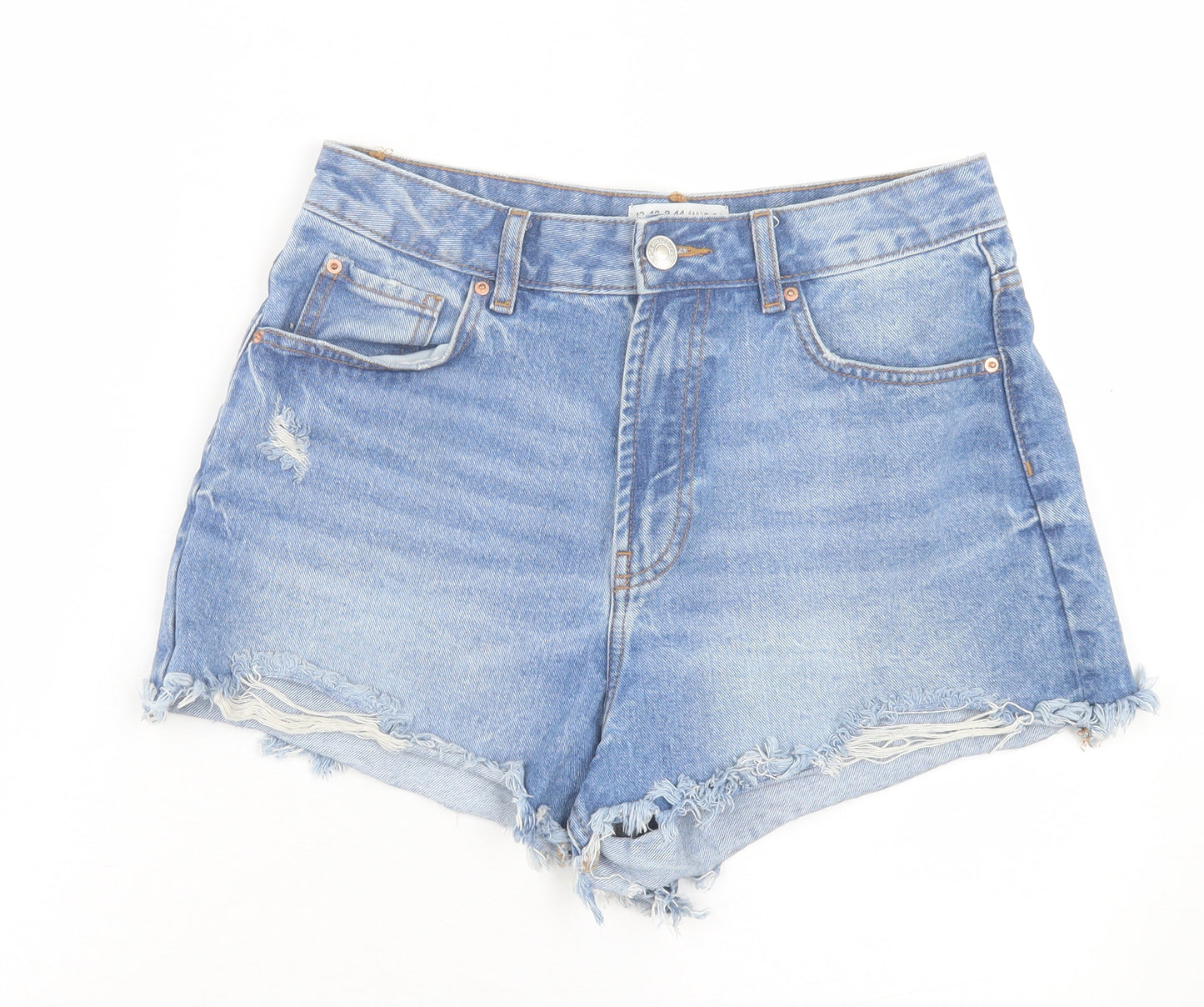 Denim & Co. Womens Blue Cotton Hot Pants Shorts Size 12 Regular Button - Distressed Ripped Shorts