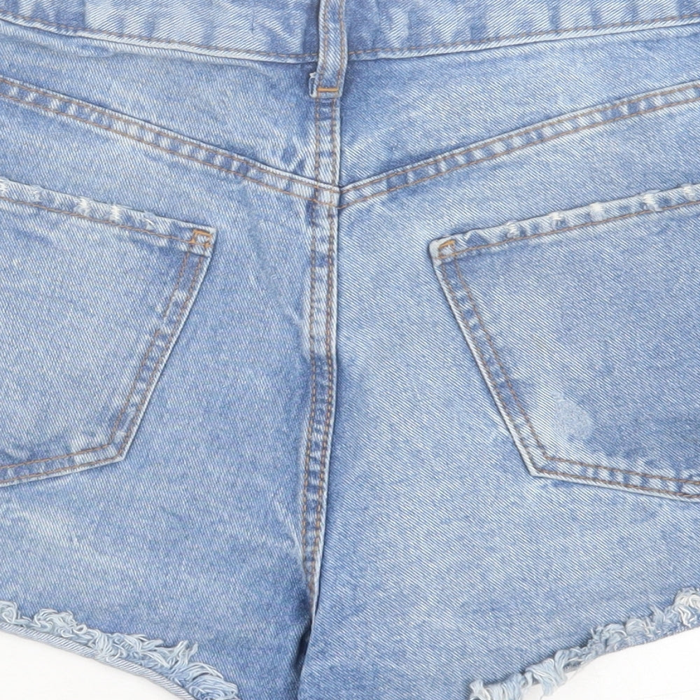 Denim & Co. Womens Blue Cotton Hot Pants Shorts Size 12 Regular Button - Distressed Ripped Shorts