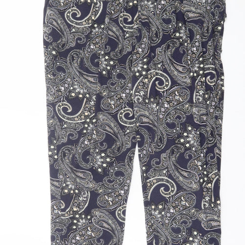 Oasis Womens Blue Paisley Viscose Cropped Trousers Size L L25 in Regular - Pull On