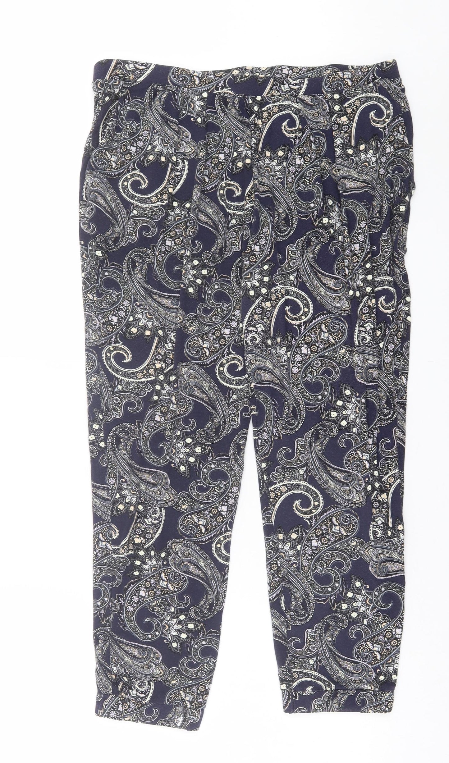Oasis Womens Blue Paisley Viscose Cropped Trousers Size L L25 in Regular - Pull On