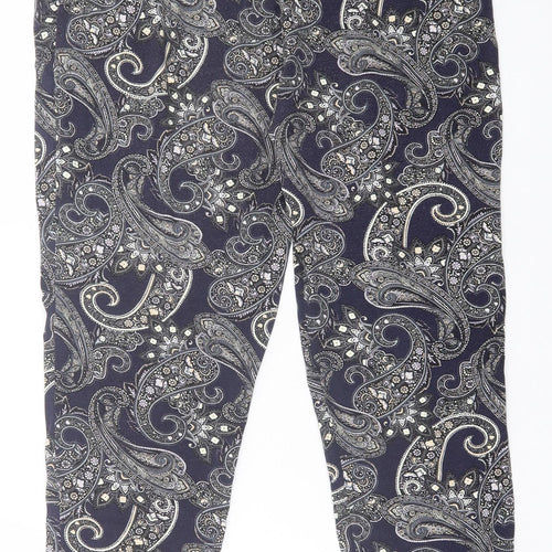 Oasis Womens Blue Paisley Viscose Cropped Trousers Size L L25 in Regular - Pull On