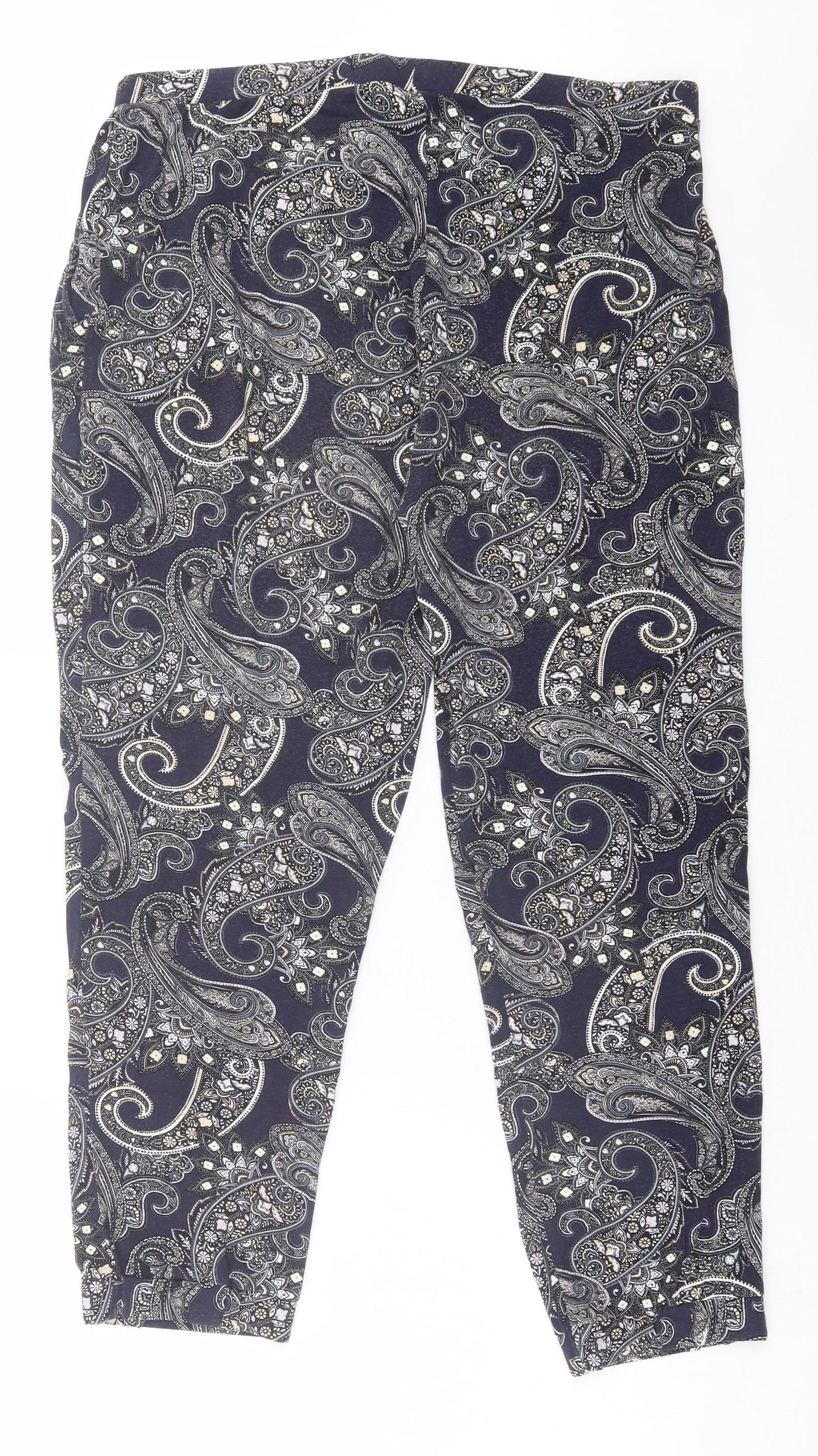 Oasis Womens Blue Paisley Viscose Cropped Trousers Size L L25 in Regular - Pull On