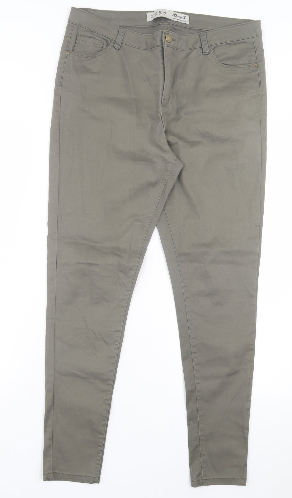 Denim & Co. Womens Green Cotton Skinny Jeans Size 14 L29 in Regular Button - Khaki Green
