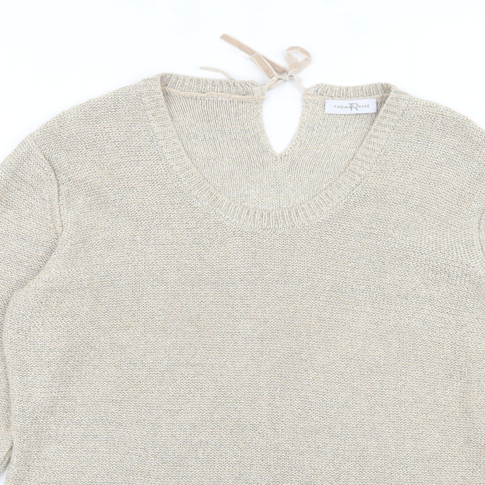 Thomas Rabe Womens Gold Crew Neck Viscose Pullover Jumper Size 16 - Tie at back