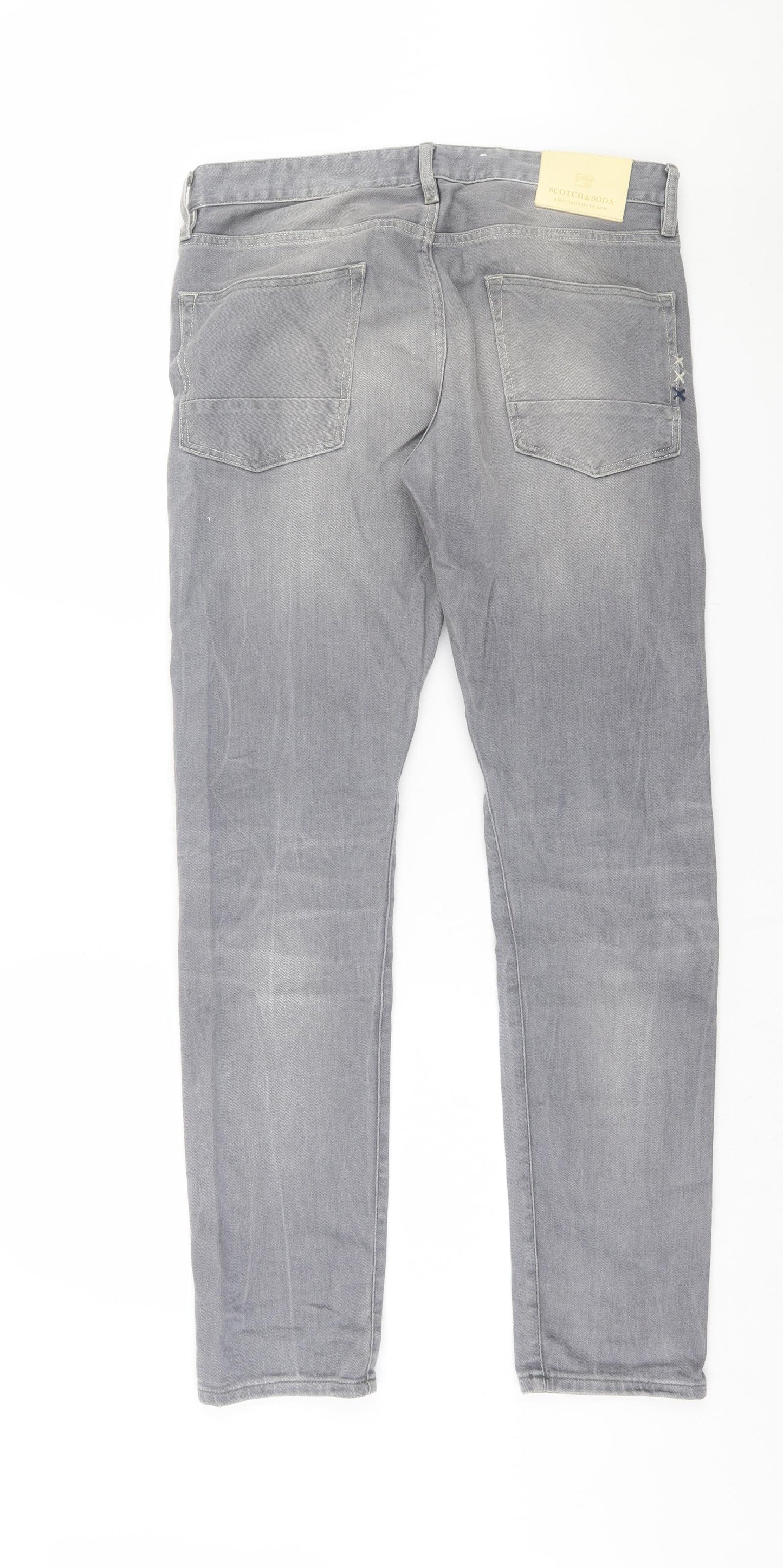 Scotch & Soda Mens Grey Cotton Straight Jeans Size 32 in L32 in Regular Button
