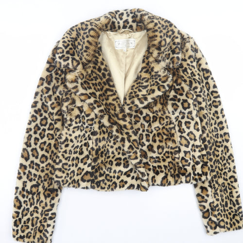 New Look Womens Brown Animal Print Jacket Size 12 Button - Leopard Print. Faux Fur